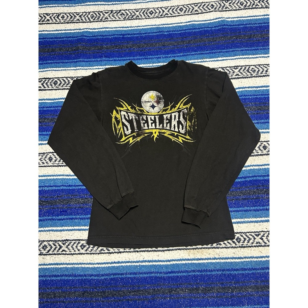 Y2K Pittsburgh Steelers Reebok Long Sleeve Shirt Mens Small Black NFL